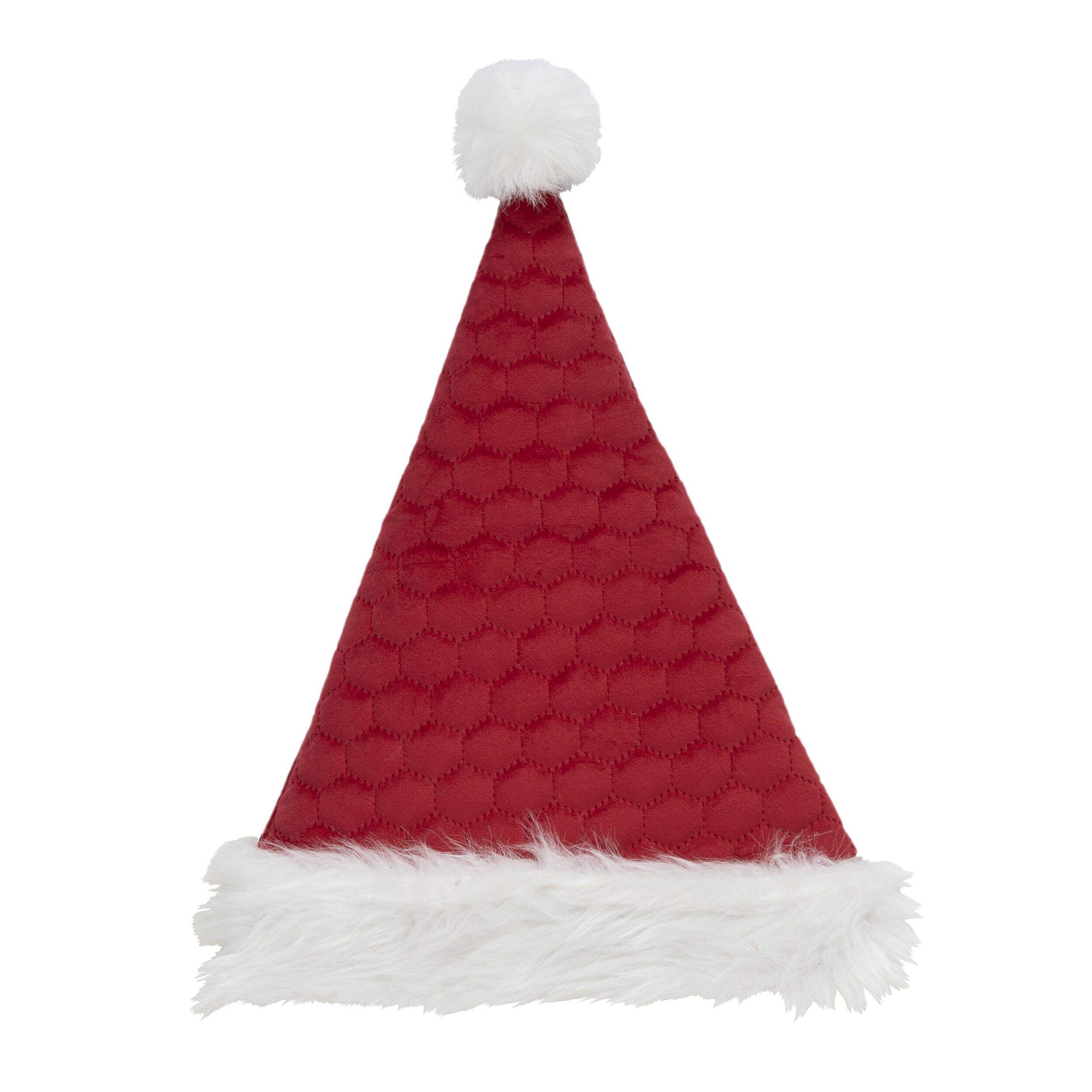 Christmas Velvet Quilted Red Santa Hat, Polyester Front_Flat