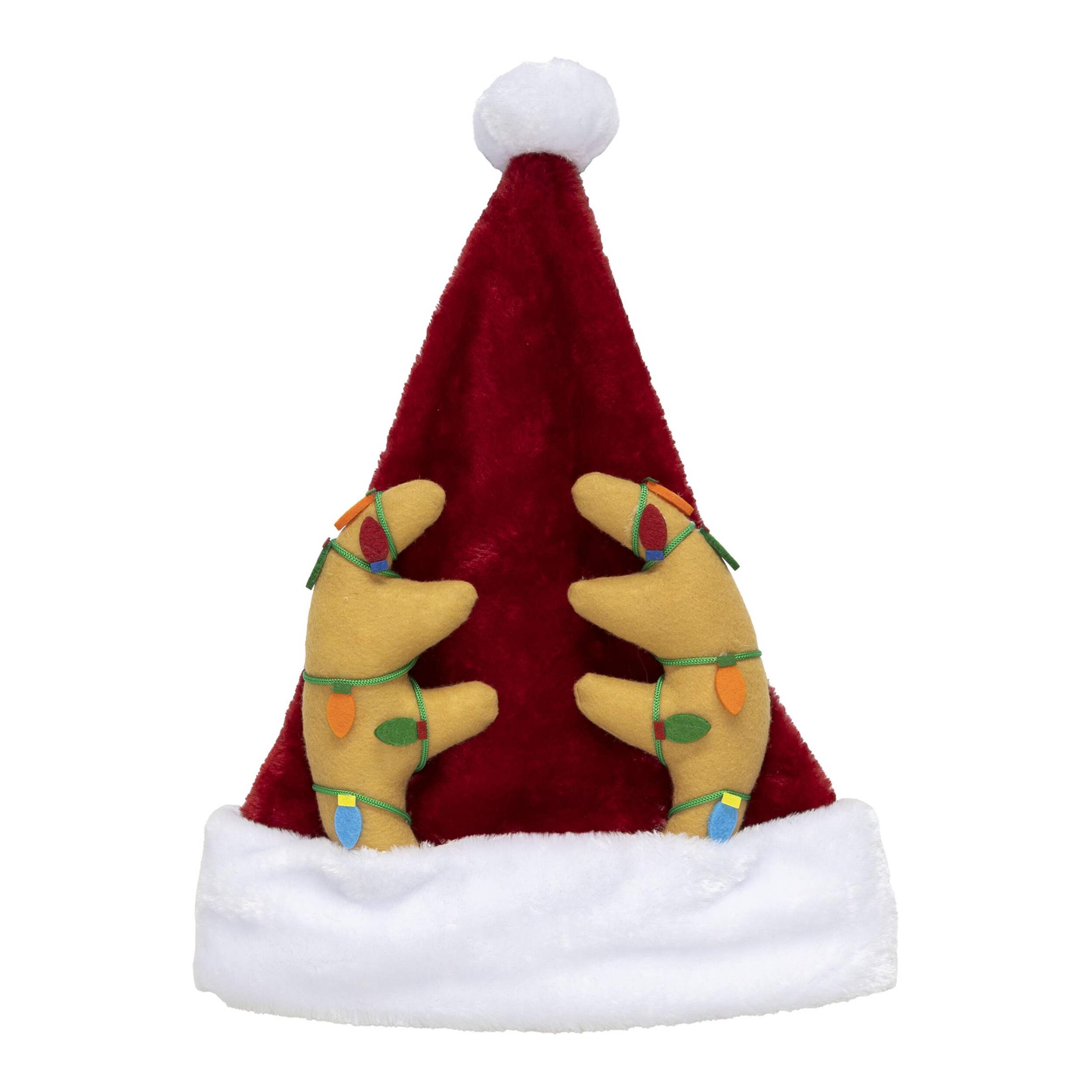 Christmas Plush Red Santa Hat with Antlers, Polyester Front_Flat