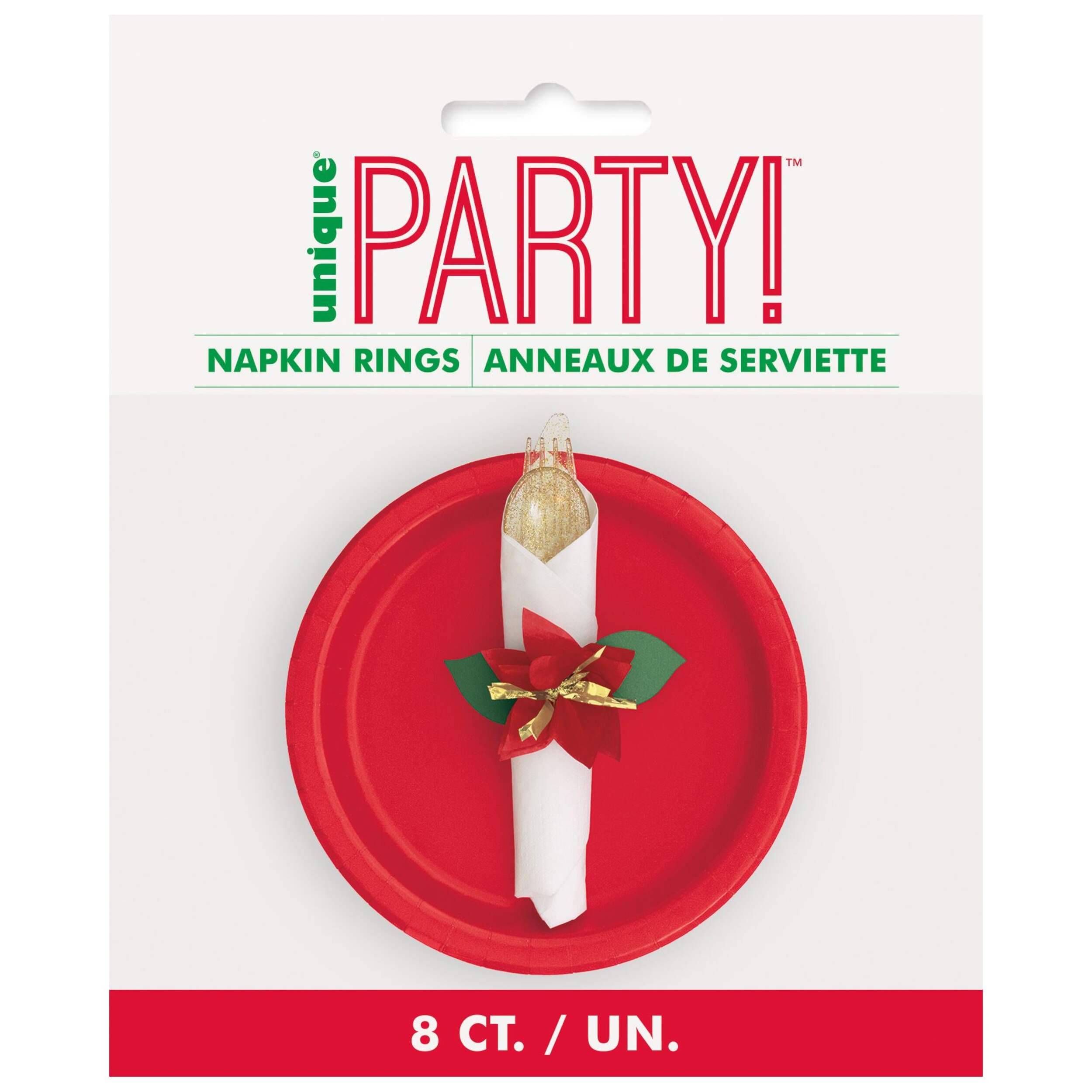 Christmas Poinsettia Napkin Ties, 8-pk Front_Flat