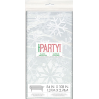 Christmas Clear Snowflakes Table Cover for Holiday Dinners, 54-in x 108-in Front_Flat