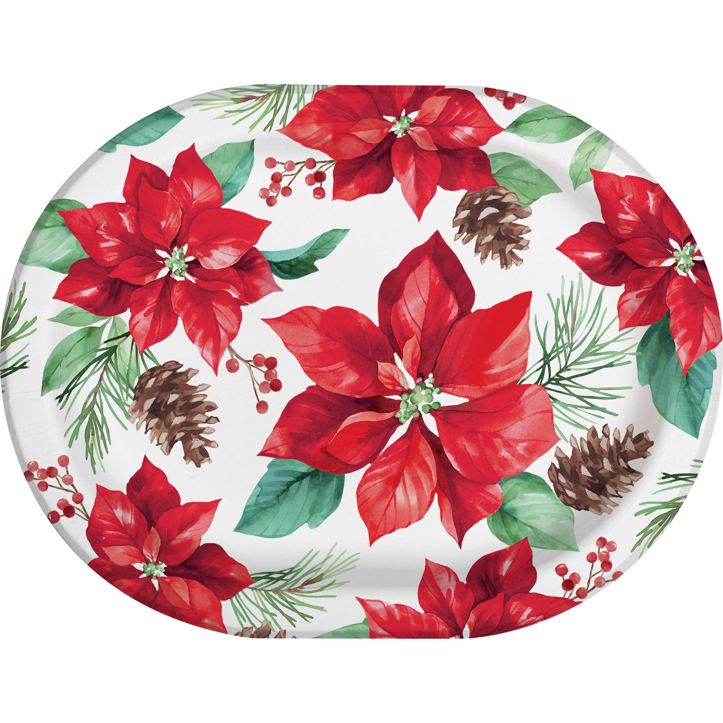 Assiettes en papier de Noël Poinsettia Perfection, 12 x 9,25 po, paq. 8 Overhead_Flat