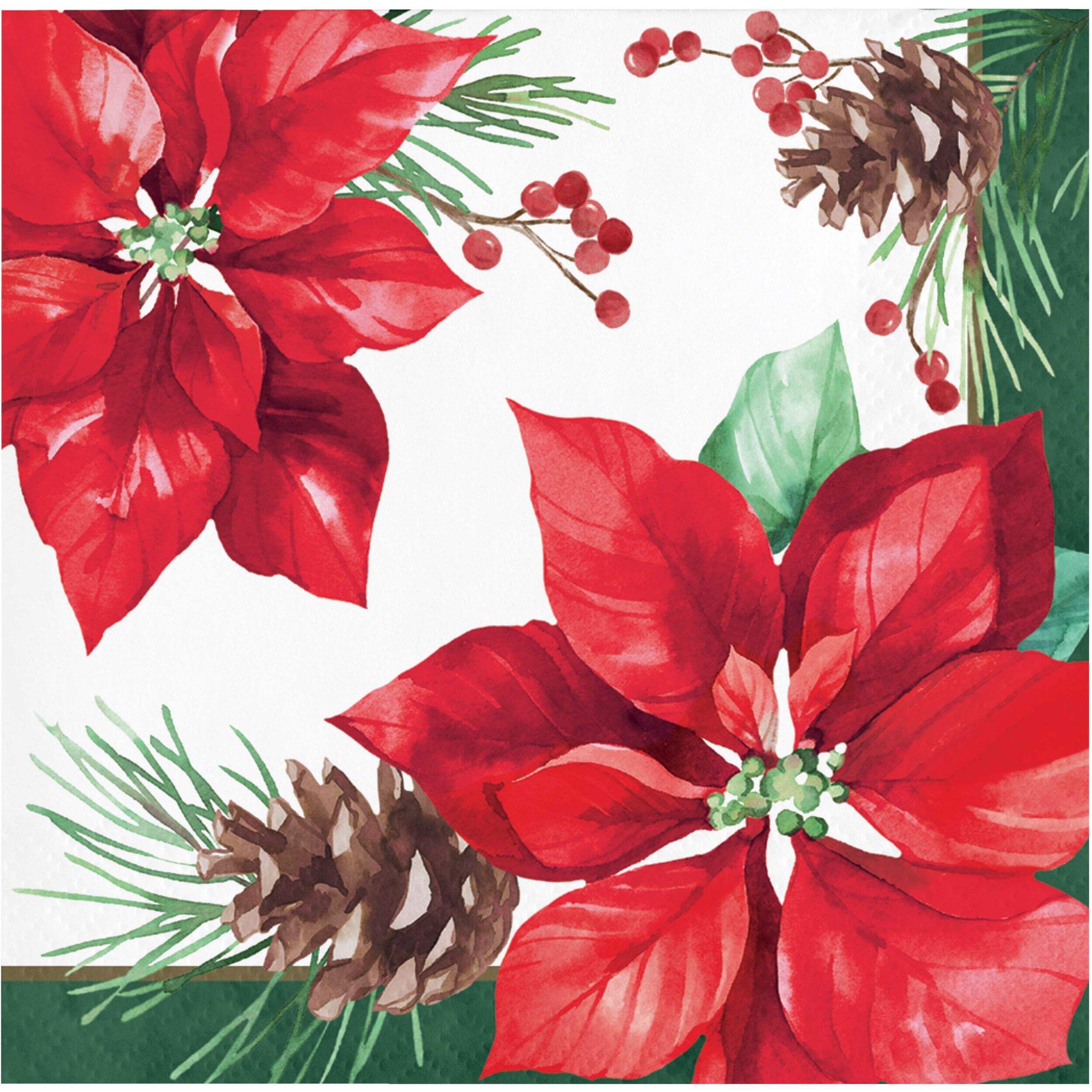 Christmas Poinsettia Perfection Beverage Napkins, , 2-Ply, 16-ct CloseUp