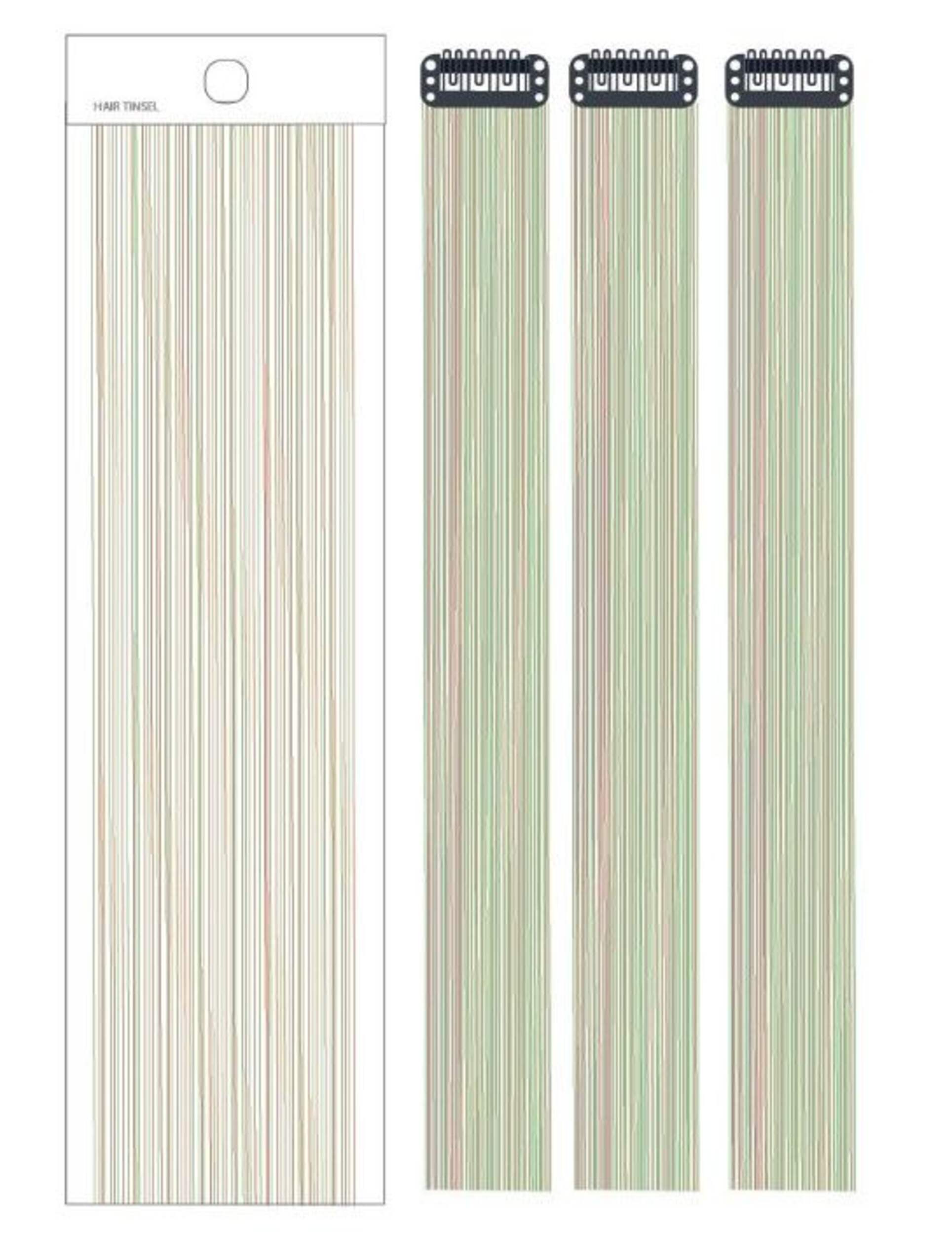 Christmas Tinsel Hair Extensions, Red/Green, One Size, 3-pk, Wearable Accessories for Christmas Front_Flat