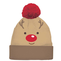 Child Holiday Reindeer Knit Toque With Pom Poms, Brown, One Size, Wearable Accessory for Christmas Front_Flat