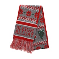 Festive "Sleigh All Day" Scarf, Red/Grey, One Size, Wearable Accessory for Christmas Front_Angled_Left