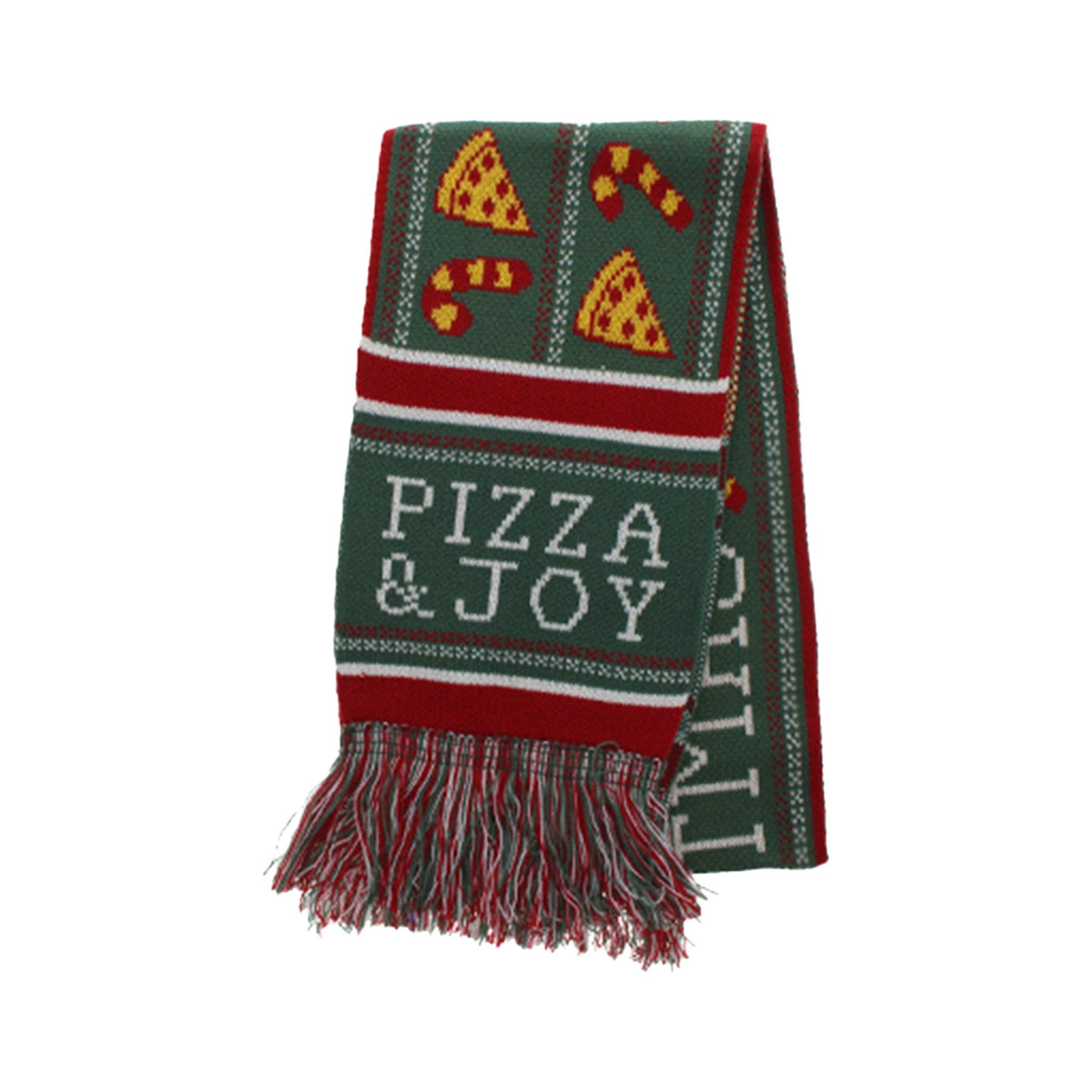 Festive Pizza Scarf, Red/Green, One Size, Wearable Accessory for Christmas Front_Angled_Left