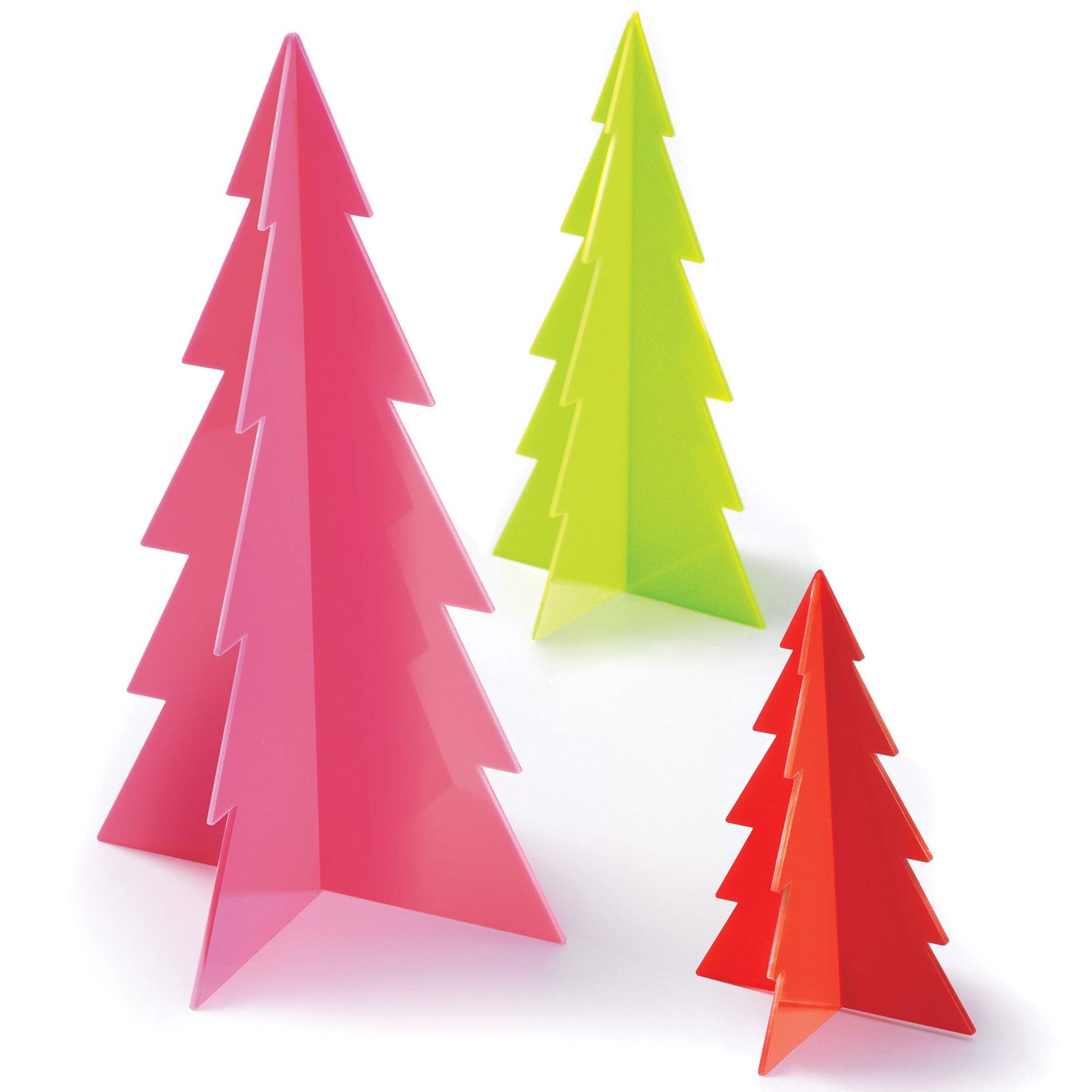 Christmas Acrylic Tree Table Centerpiece Decoration, Pink/Green/Red, Assorted Sizes, 3-pk, for Christmas Front_Elevated