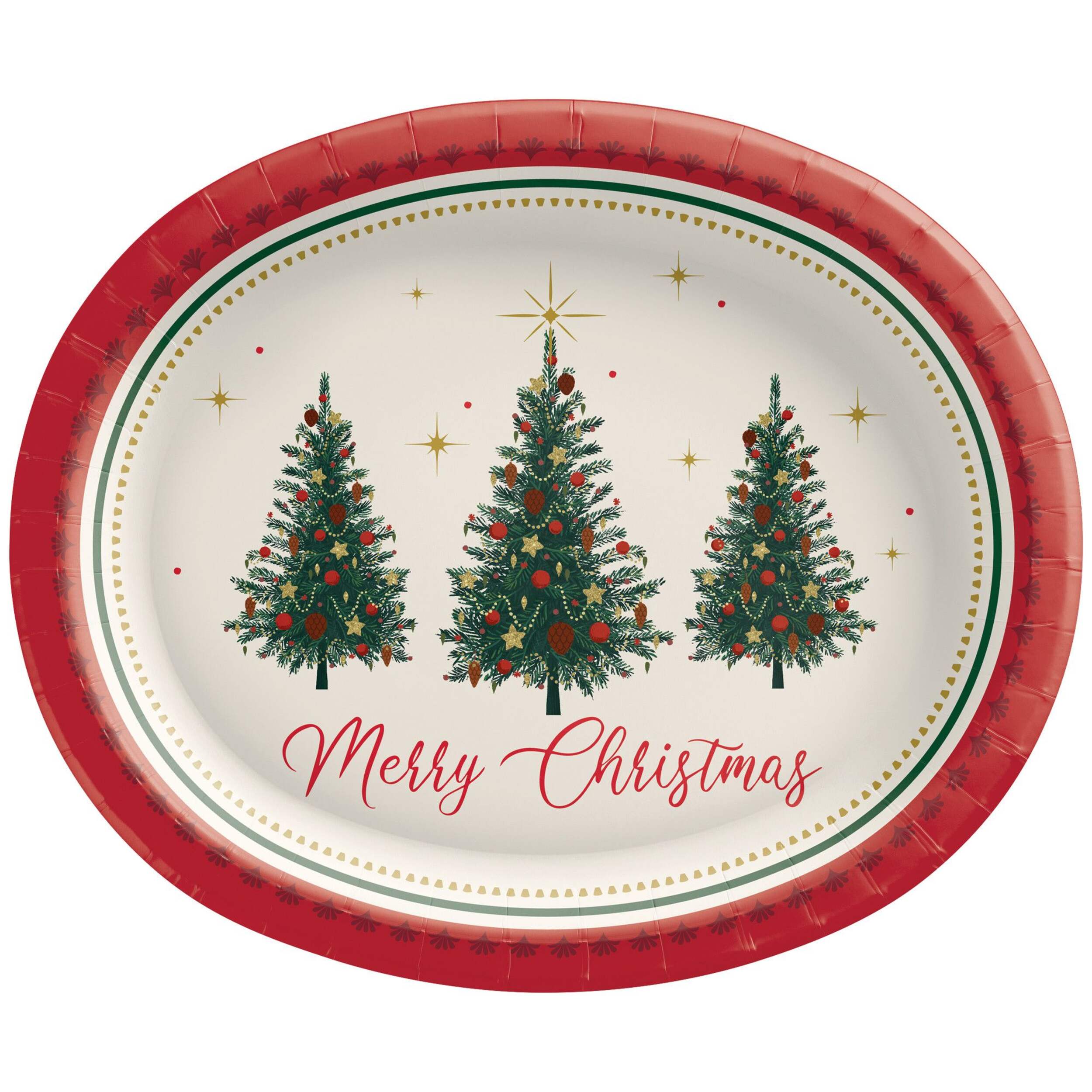 Christmas Elegant Evergreen Paper Plates, 10-in x 12-in, 18-ct Front_Flat