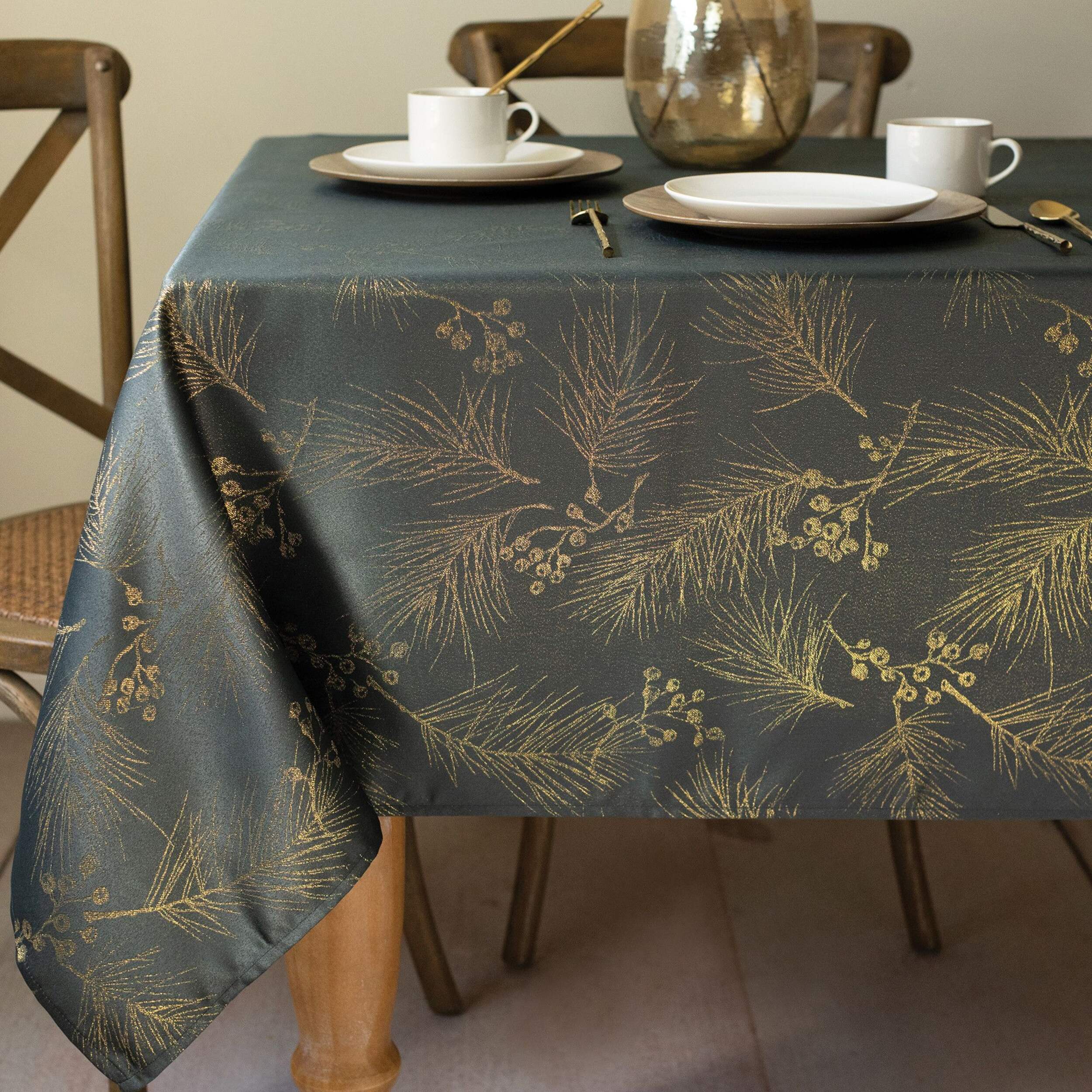 Christmas Traditional Fabric Table Cover, 60-in x 104-in CloseUp