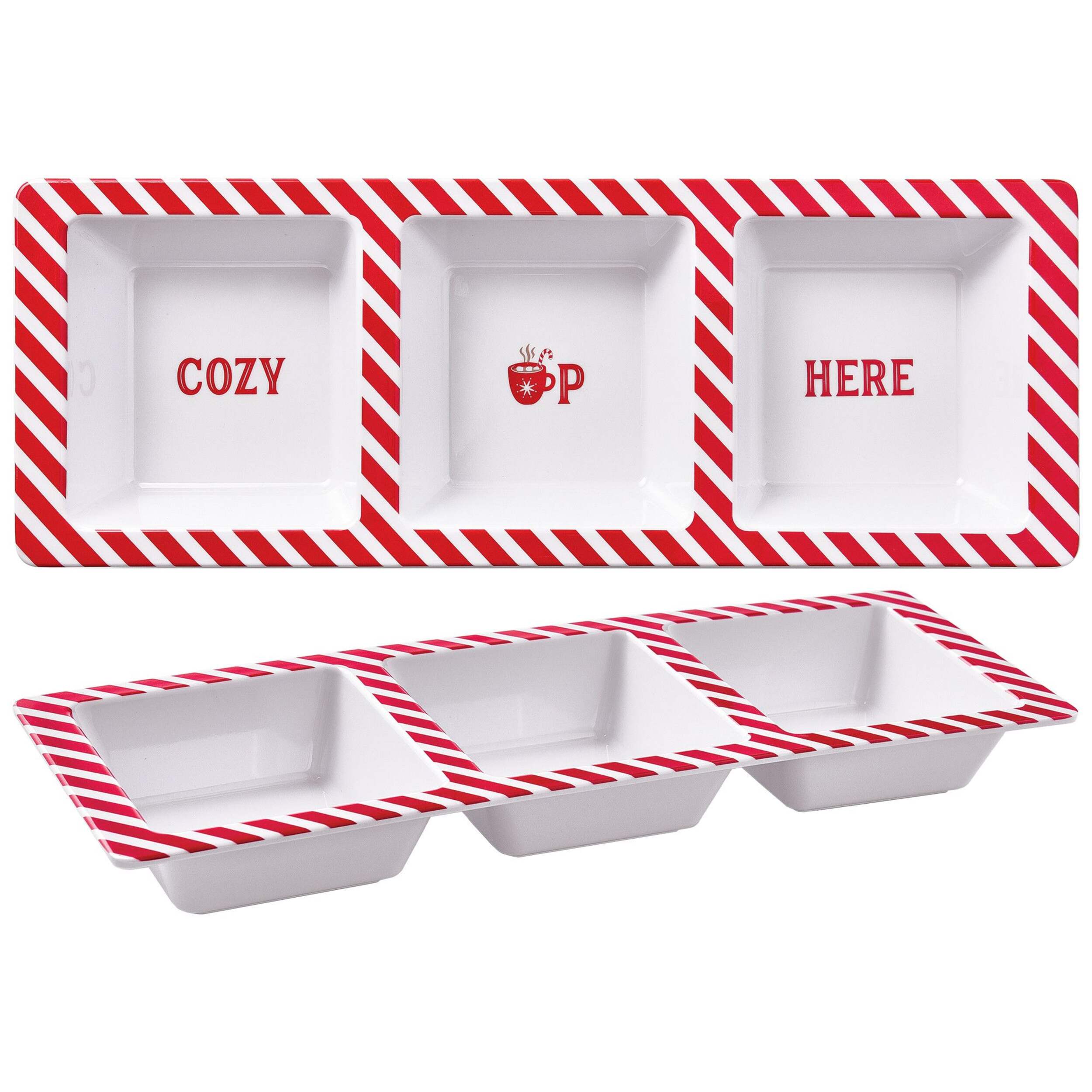 Red & White 3-Sectioned Platter, Melamine Plastic, for Christmas Composite_or_Mixed