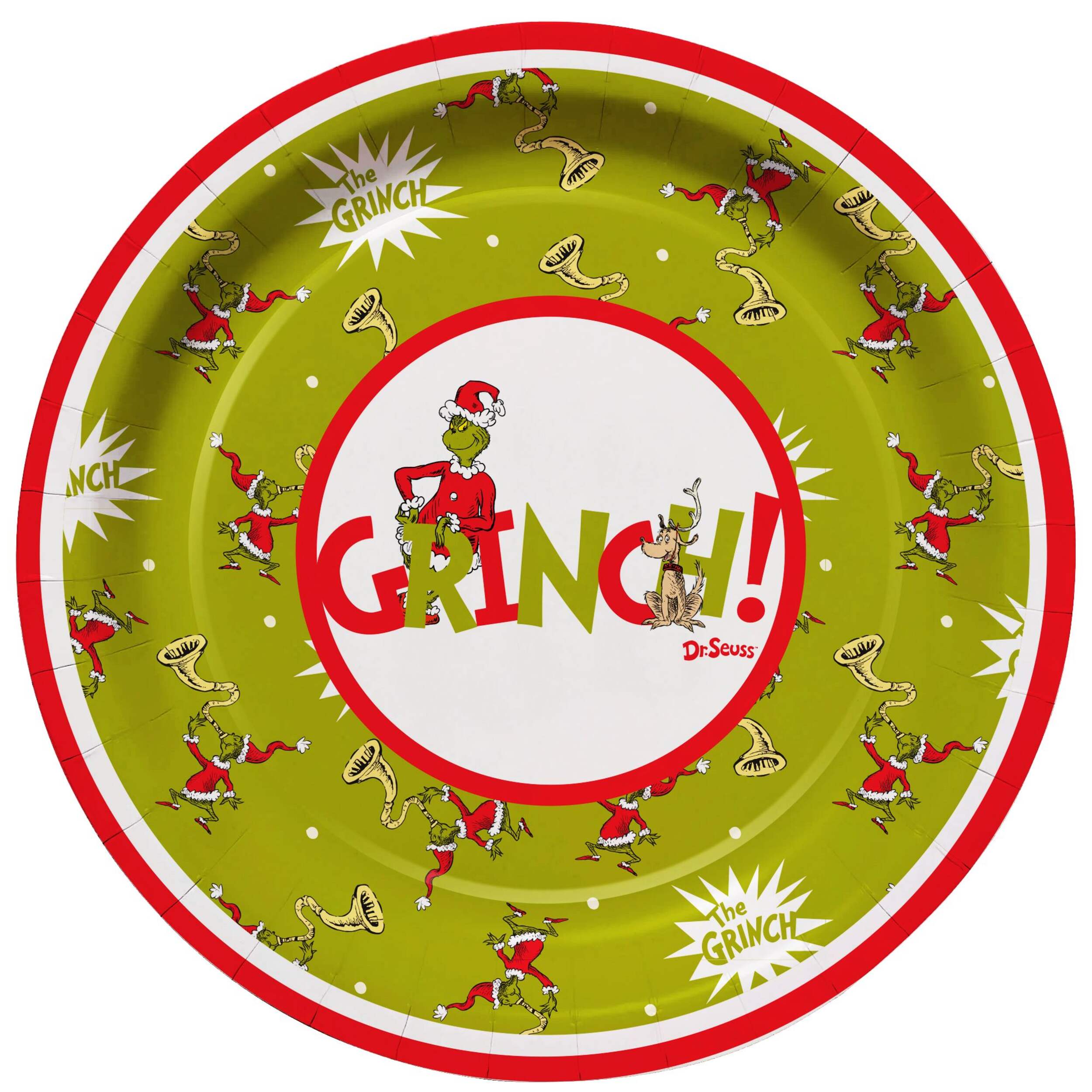 Dr. Seuss Christmas Grinch Dessert Plates, 7-in, 12-pk Overhead_Flat
