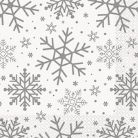 Snowflake Square Paper Disposable Lunch Napkins, Silver/Gold, 6.5-in, 16-pk, 2-ply, for Christmas Overhead_Flat