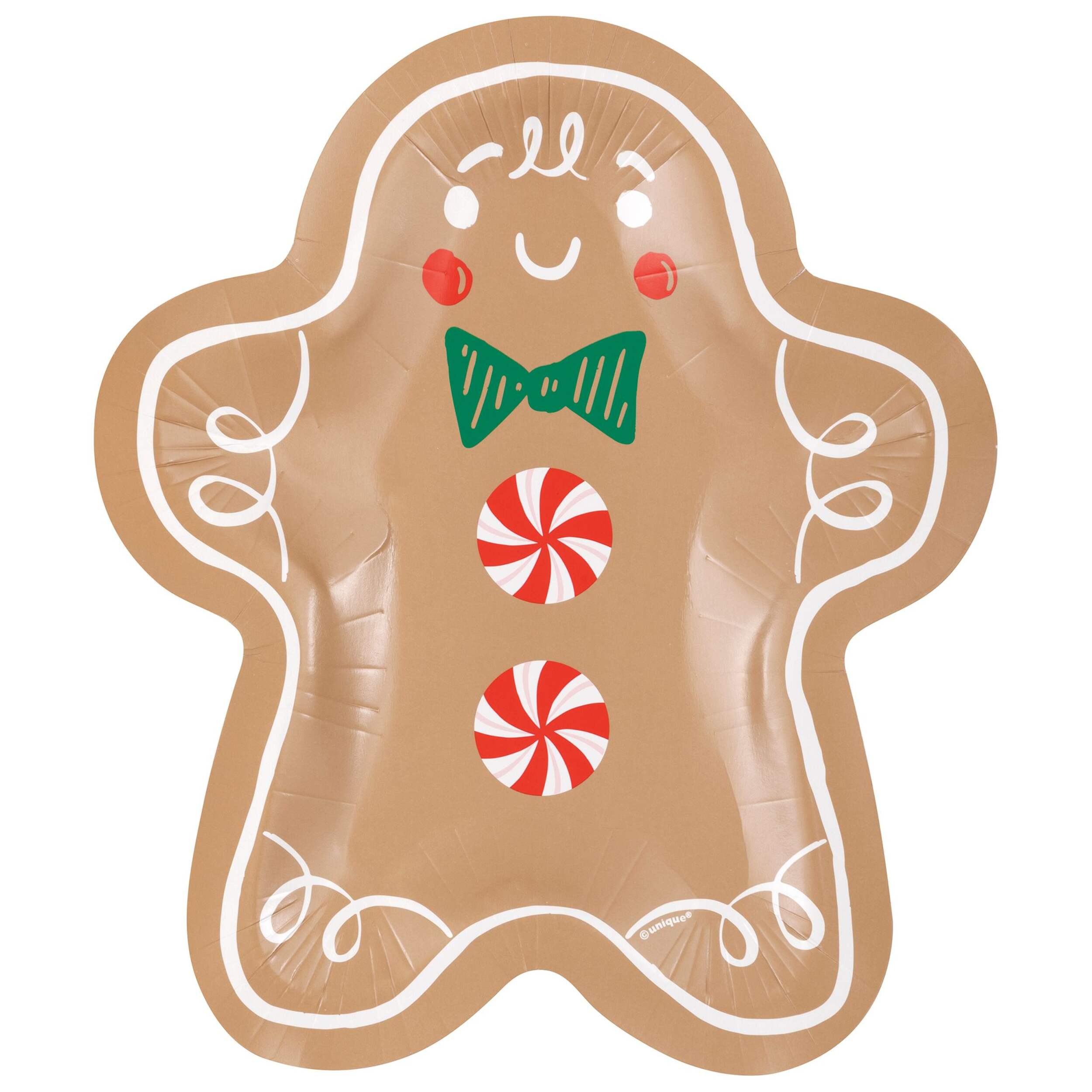 Gingerbread Man Shaped Paper Disposable Plates, 8.25-in, 8-pk, for Christmas Overhead_Flat