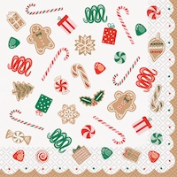 Gingerbread Themed Square Paper Disposable Lunch Napkins, Multi-Coloured,16-pk, 2-ply, for Christmas Overhead_Flat