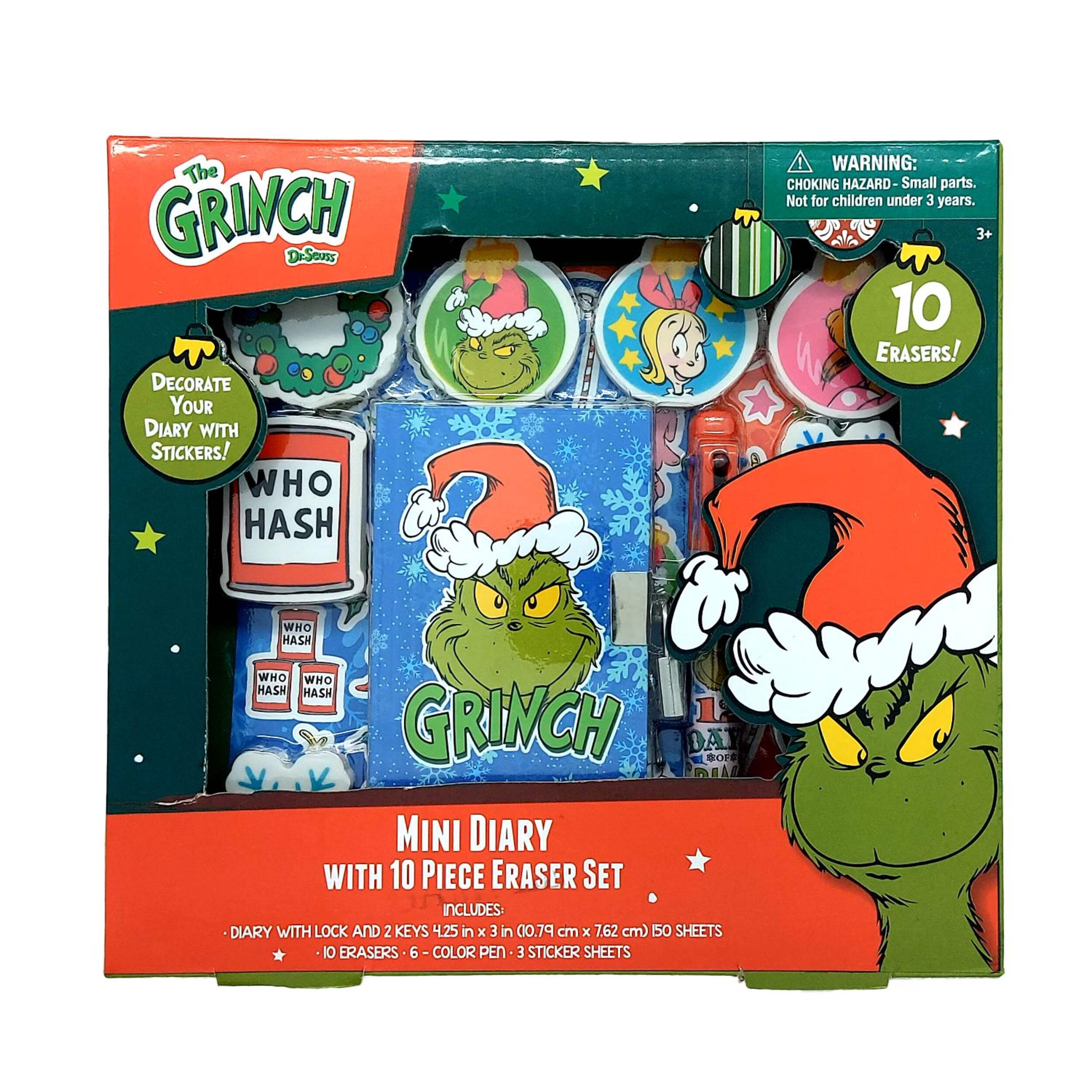Christmas Grinch Licensed Mini Diary with 10 Erasers Front_Flat