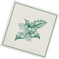 Christmas Foliage  Square Paper Disposable Beverage Napkins, White/Green, 4.9-in, 40-pk, 2-pk, for Christmas