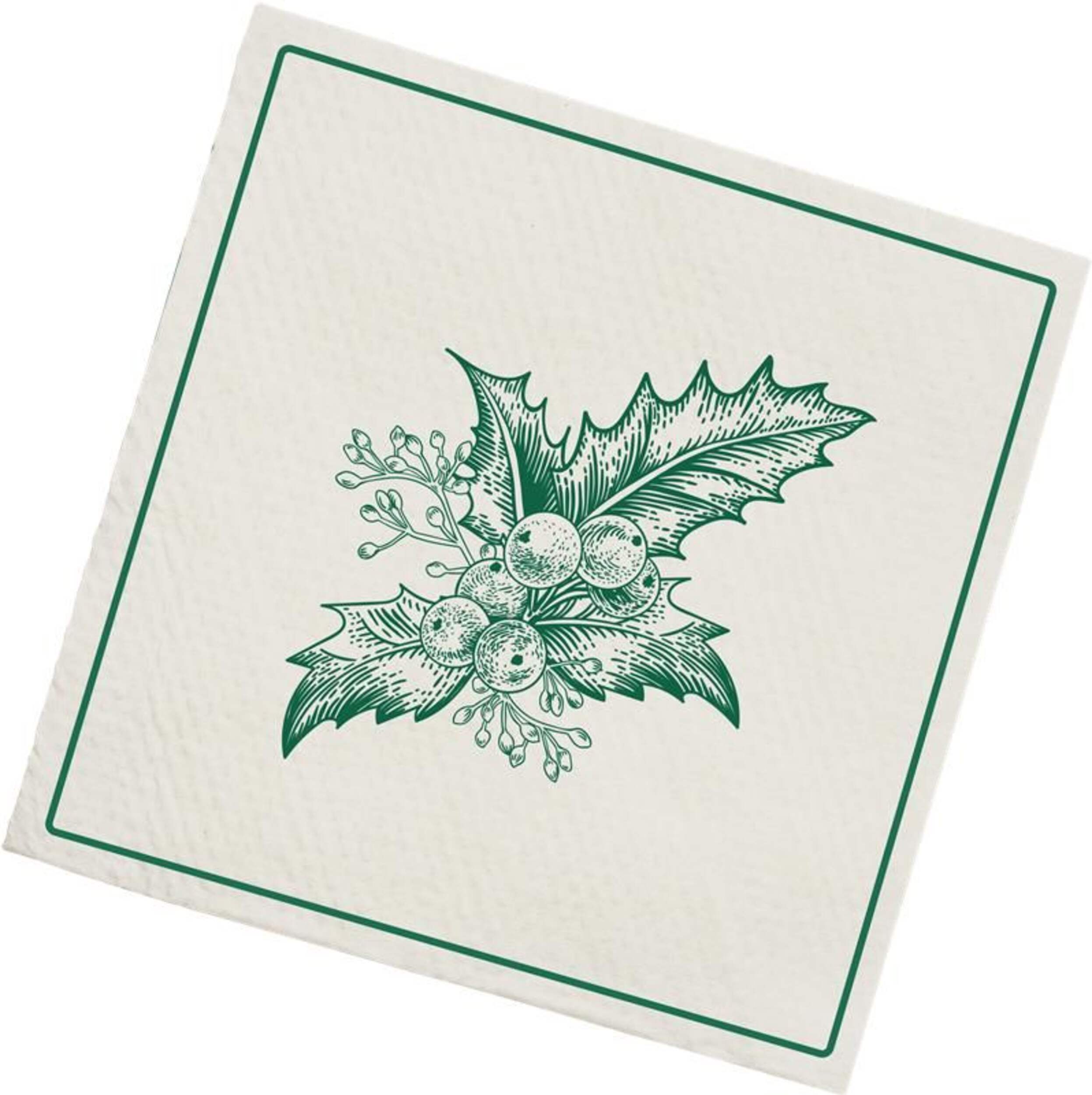 Christmas Foliage 4.9-in Square 2-Ply White/Green Disposable Paper Beverage Napkins, 40-pk Overhead_Flat