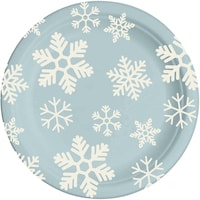 Elegant Snowflake Round Paper Disposable Lunch Plates, Blue/White, 7-in, 20-pk, for Christmas Overhead_Flat