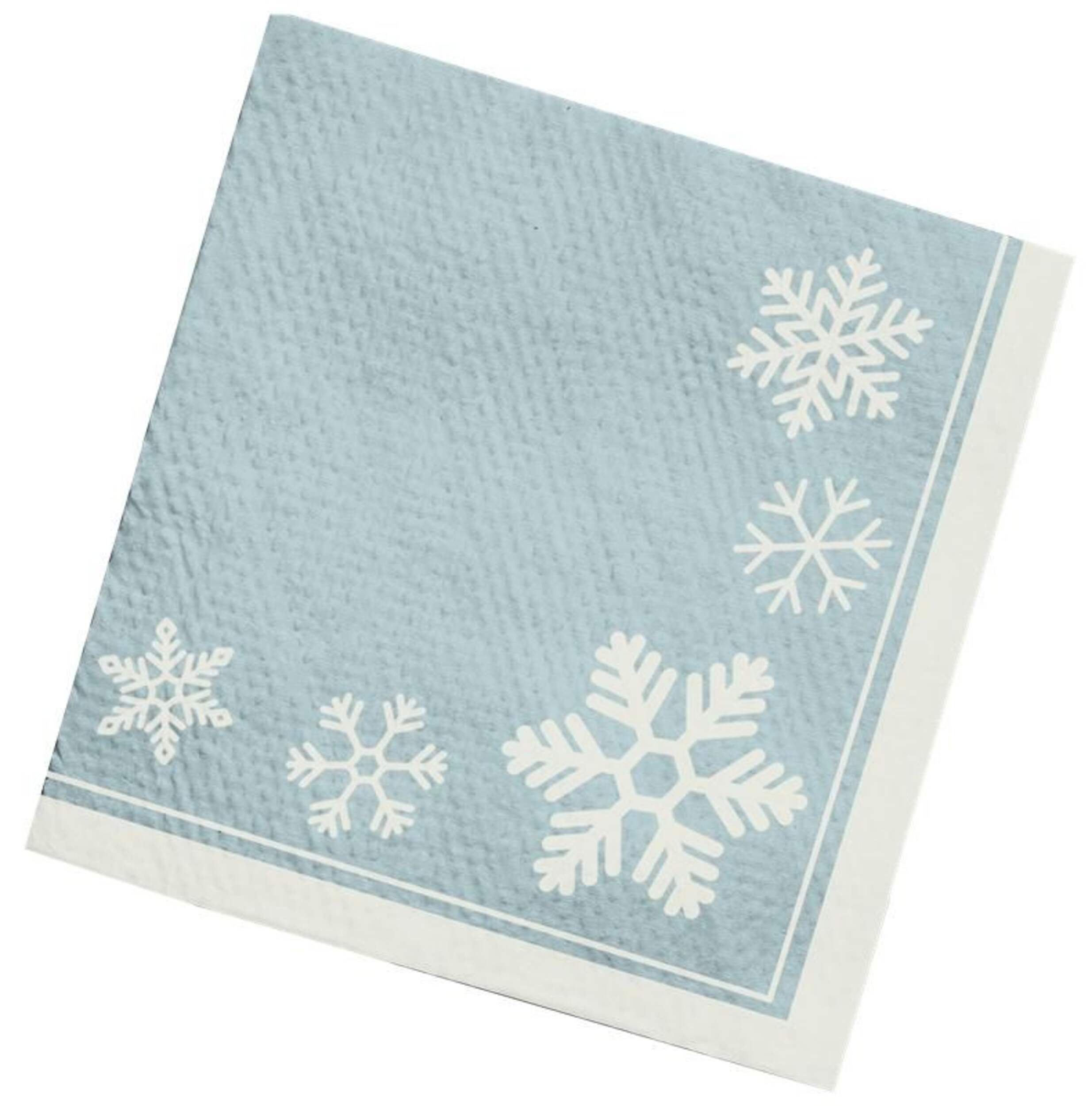Elegant Snowflake 4.9-in Square Light Blue/White Disposable Paper Beverage Napkins, 40-pk Overhead_Flat