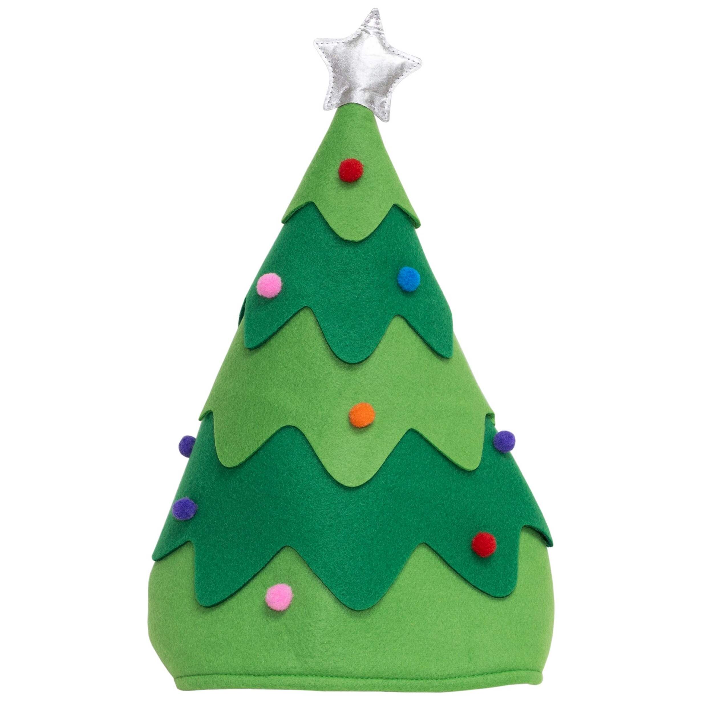 Christmas Tree Adult Standard Green Polyester Pom Pom Hat Front_Flat
