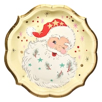 Vintage Santa Disposable Dinner Plates, Multi-Coloured, 10-in, 8-pk, for Christmas Overhead_Flat