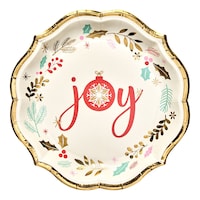 Vintage Santa "Joy" Disposable Salad Plates, Multi-Coloured, 8-in, 8-pk, for Christmas
