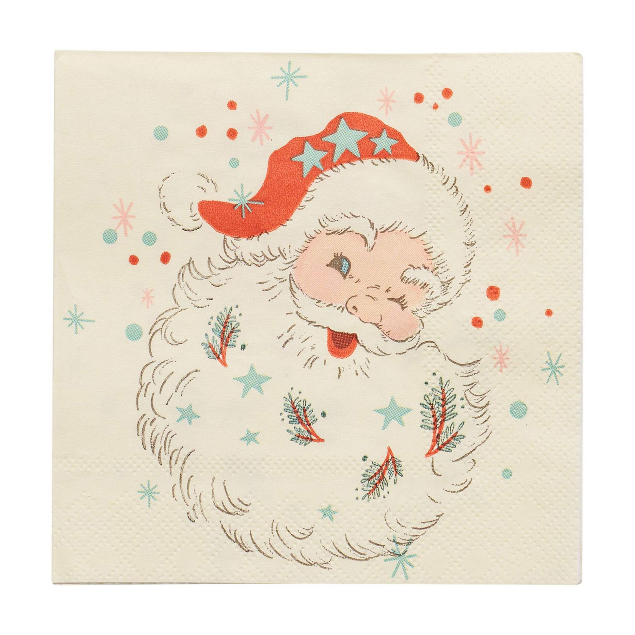 Sophistiplate Vintage Santa 5-in Square White/Red/Green Disposable Paper Cocktail Napkins, 20-pk Overhead_Flat
