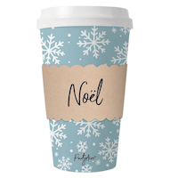Gobelets de voyage jetables en papier Noël avec couvercle et manchon, flocon de neige, bleu/blanc, 12 oz, paq. 10, pour Noël