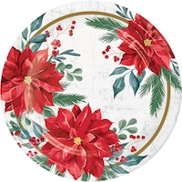 Assiettes à souper rondes jetables en papier à motif floral festif, multicolore, 9 po, paq. 8, pour Noël Overhead_Flat