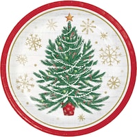 Assiettes à souper rondes jetables en papier arbre intemporel, multicolore, 9 po, paq. 8, pour Noël Overhead_Flat