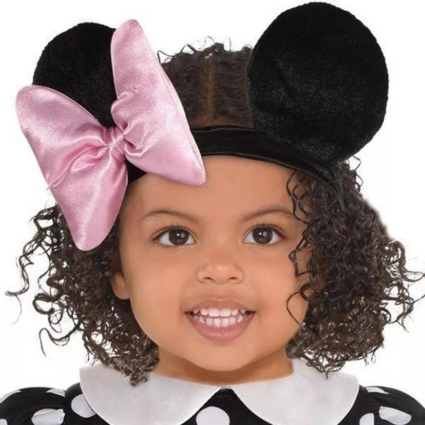 Toddler Disney Minnie Mouse Pink Black Polka Dot Dress with Headband Halloween Costume 12 24M Party City