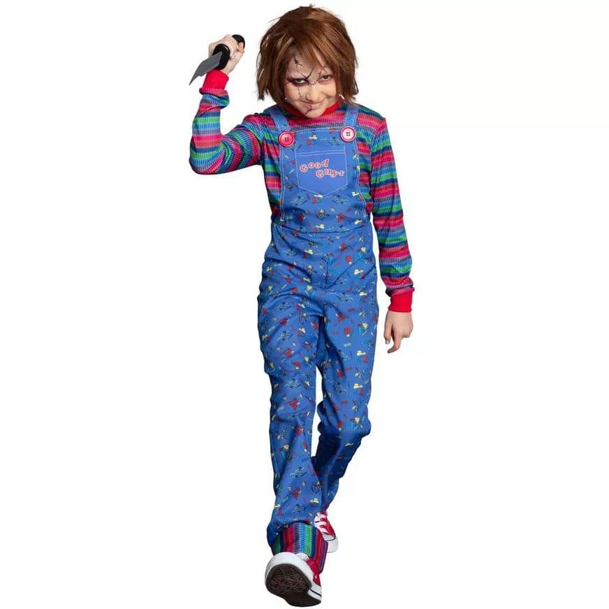 Kids Child s Play Chucky Blue Outfit with Shirt Blue Overalls Halloween Costume Assorted Sizes Party City