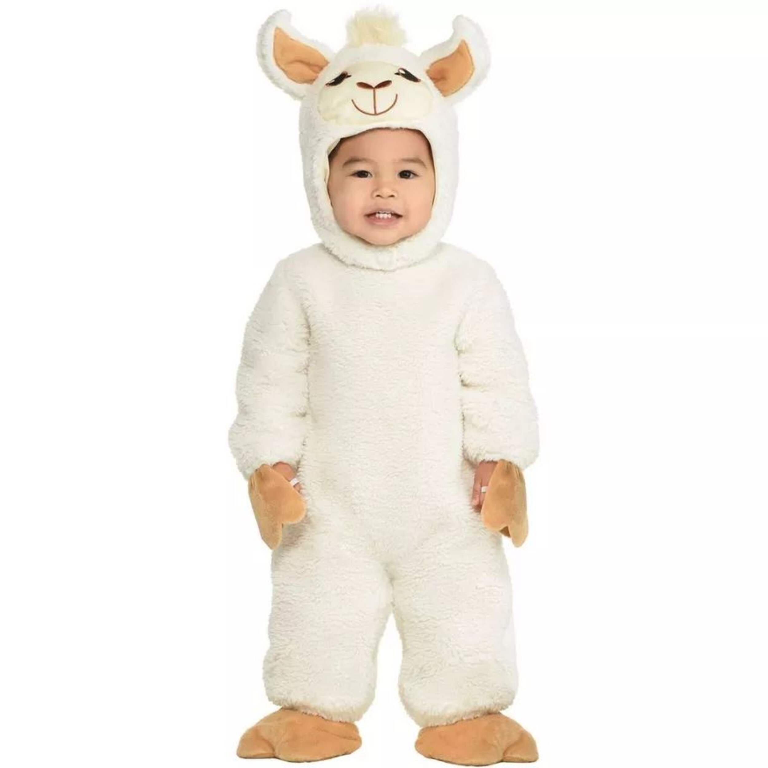 Toddler Llama White Jumpsuit with Hood Halloween Costume, 12-24M Front_Flat