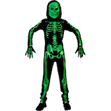 Costume de squelette aux rayons X, tout-petits et enfants, combinaison noir/vert luminescent avec masque et gants, choix de tailles Front_Flat