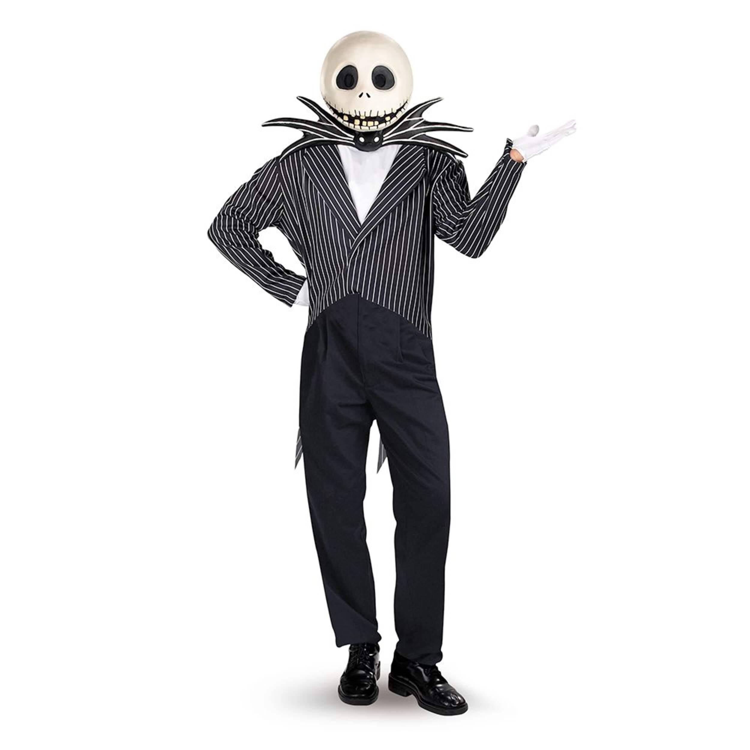 Jack Skellington Jumpsuit Halloween Costume with Bowtie, and Mask, Multi-Colour, Adult X-Large Front_Flat