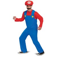 Classic Mario Halloween Costume with Hat and Moustache, Red/Blue, Adult, Assorted Sizes Front_Angled_Left