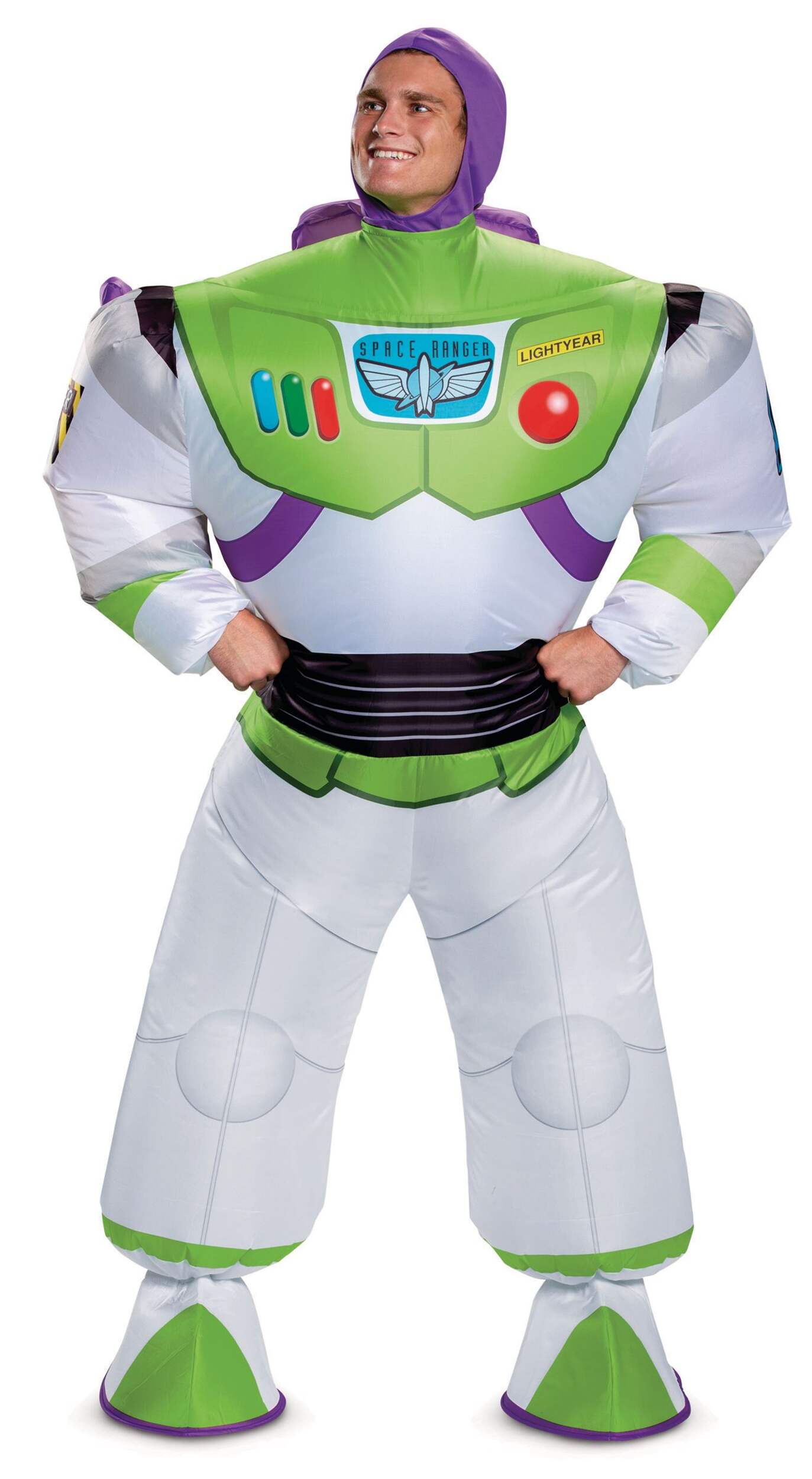 Toy Story Buzz Lightyear Inflatable Jumpsuit Halloween Costume with Hood, Multi-Colour, Adult, Standard Front_Flat