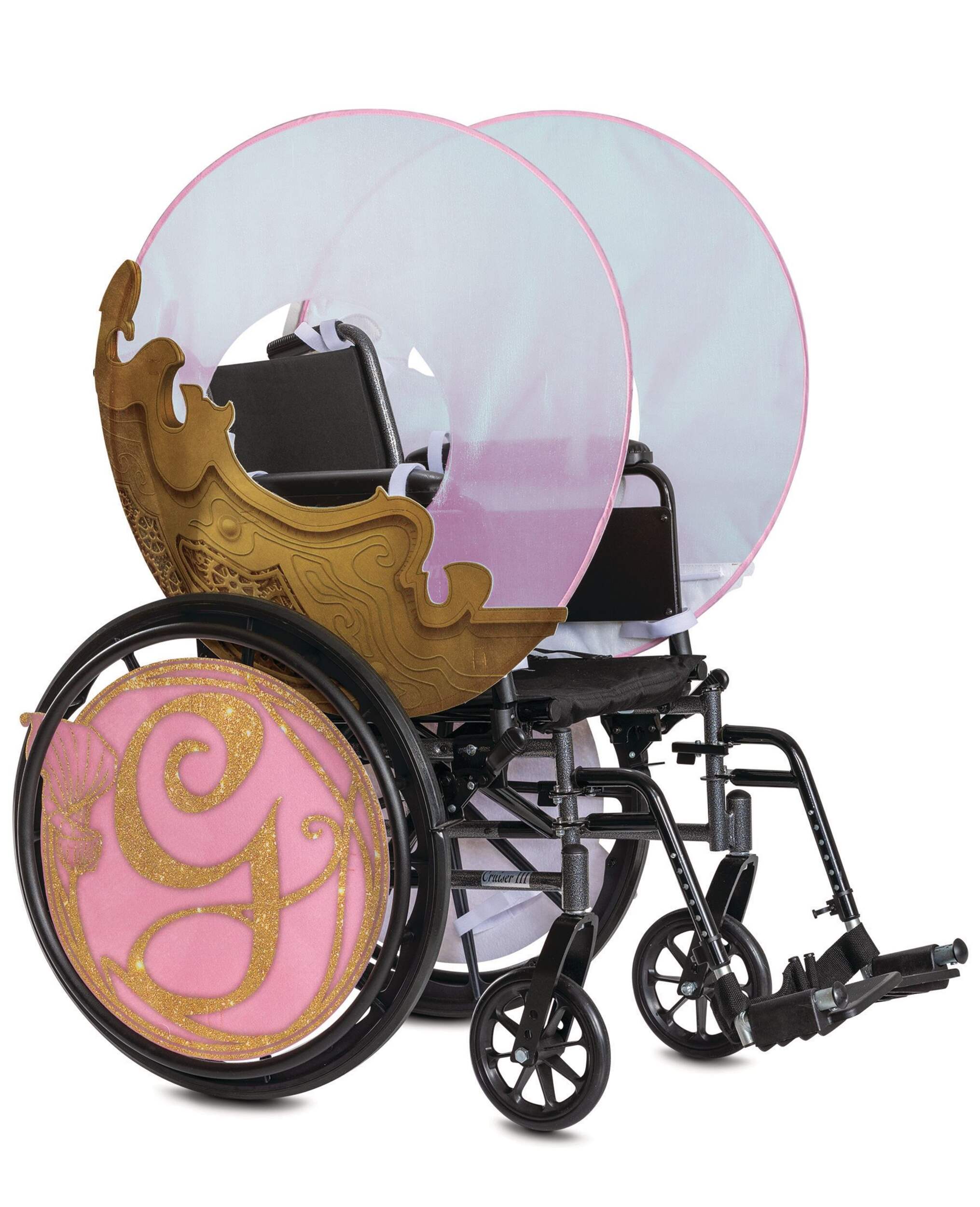 Glinda Wicked Wheelchair Cover Adaptive Halloween Costume, Pink/Gold, Child, One Size Front_Angled_Right