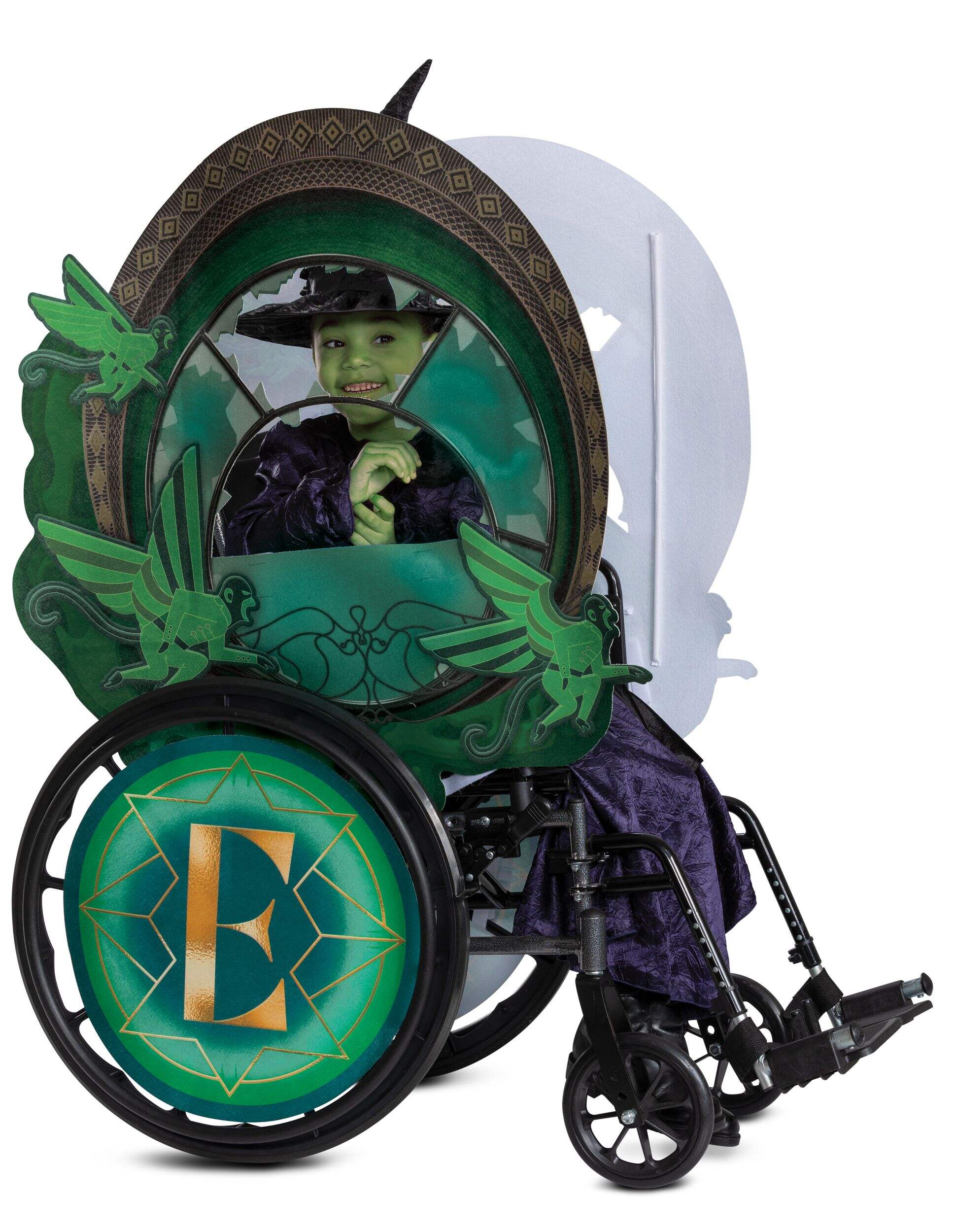 Wicked Elphaba Wheelchair Cover Adaptive Halloween Costume, Green/Gold, Child, One Size Front_Three_Fourths_Angled_Right