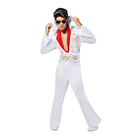 Elvis Deluxe Jumpsuit Halloween Costume with Belt and Scarf, Multi-Colour, Men's Adult, XL Front_Flat