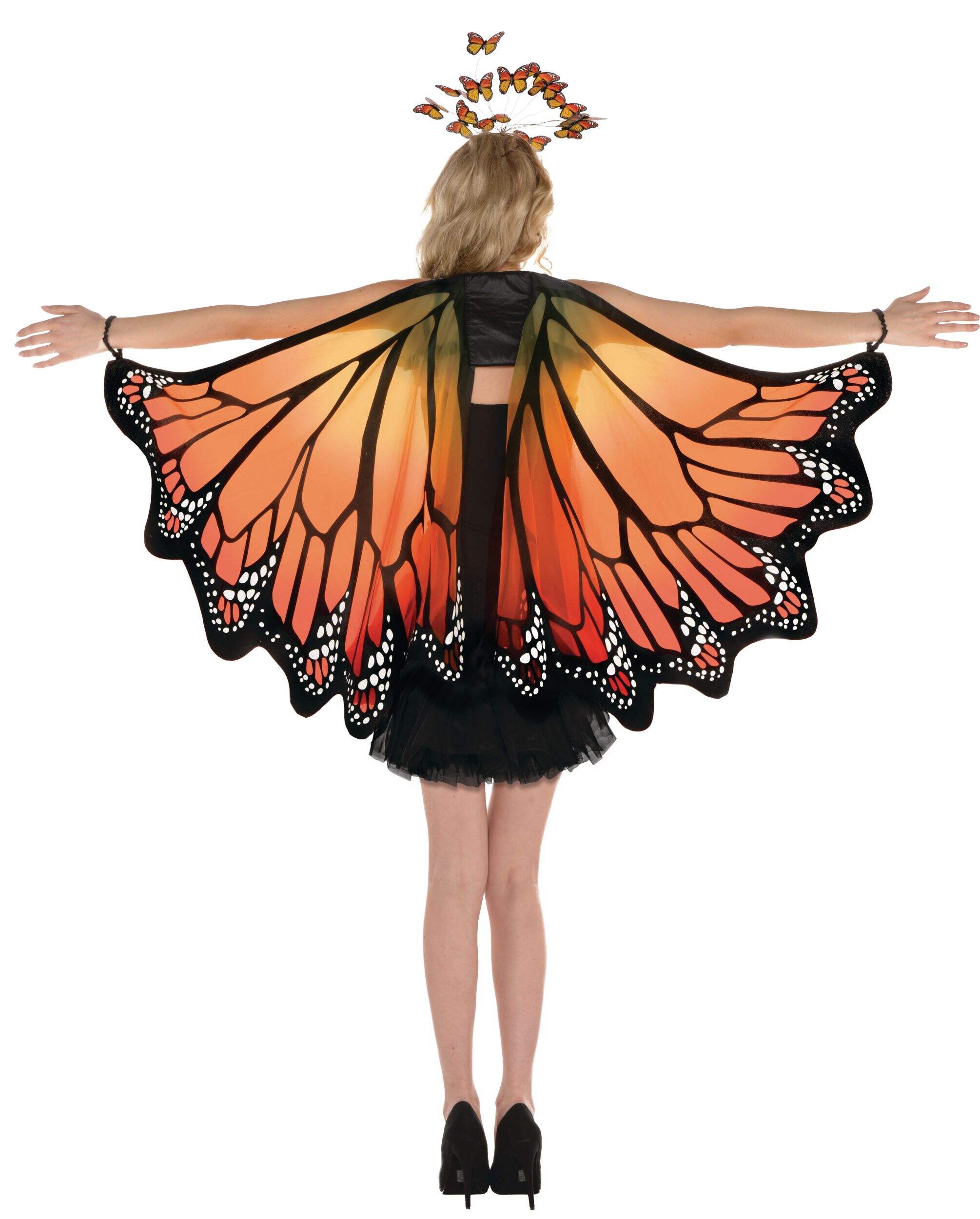 Monarch Butterfly Wings, Orange/Black, One Size, Wearable Costume Accessory for Halloween Front_Flat
