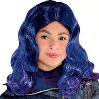 Perruque longue ondulée Mal Disney Descendants pour enfant, bleu, taille unique, accessoire de costume à porter pour l'Halloween