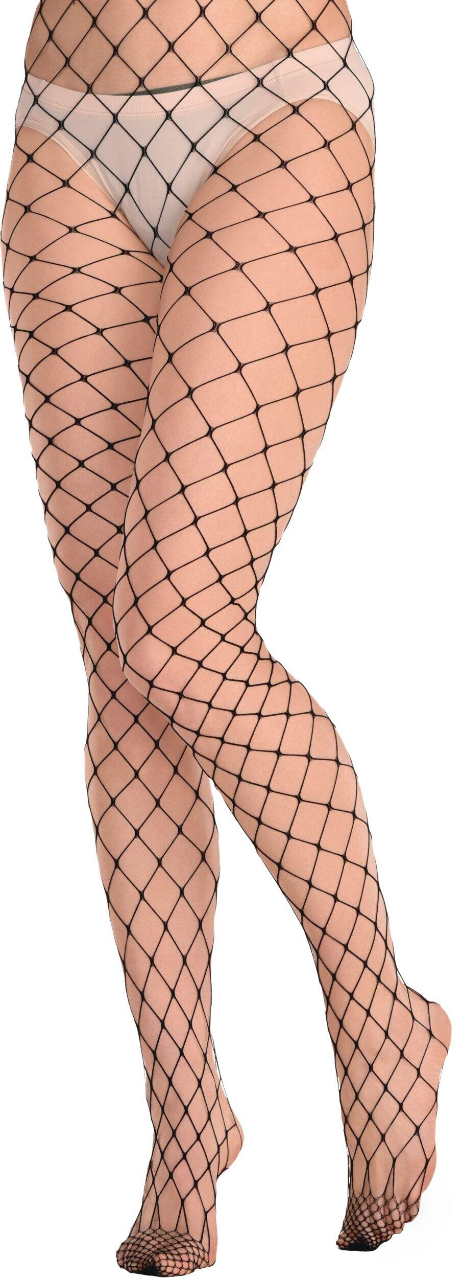 Adult Wide Diamond Fishnet Stocking Tights, Black, One Size, Wearable Costume Accessory for Halloween Front_Angled_Left