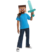 Minecraft Diamond Sword Pixelated Squares Weapon, Blue, 20-in, Wearable Costume Accessory for Halloween Front_Three_Fourths_Angled_Right