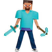 Minecraft Diamond Pickaxe Sword Pixelated Square Weapon, Blue/Brown, 16-in, Wearable Costume Accessory for Halloween Front_Flat
