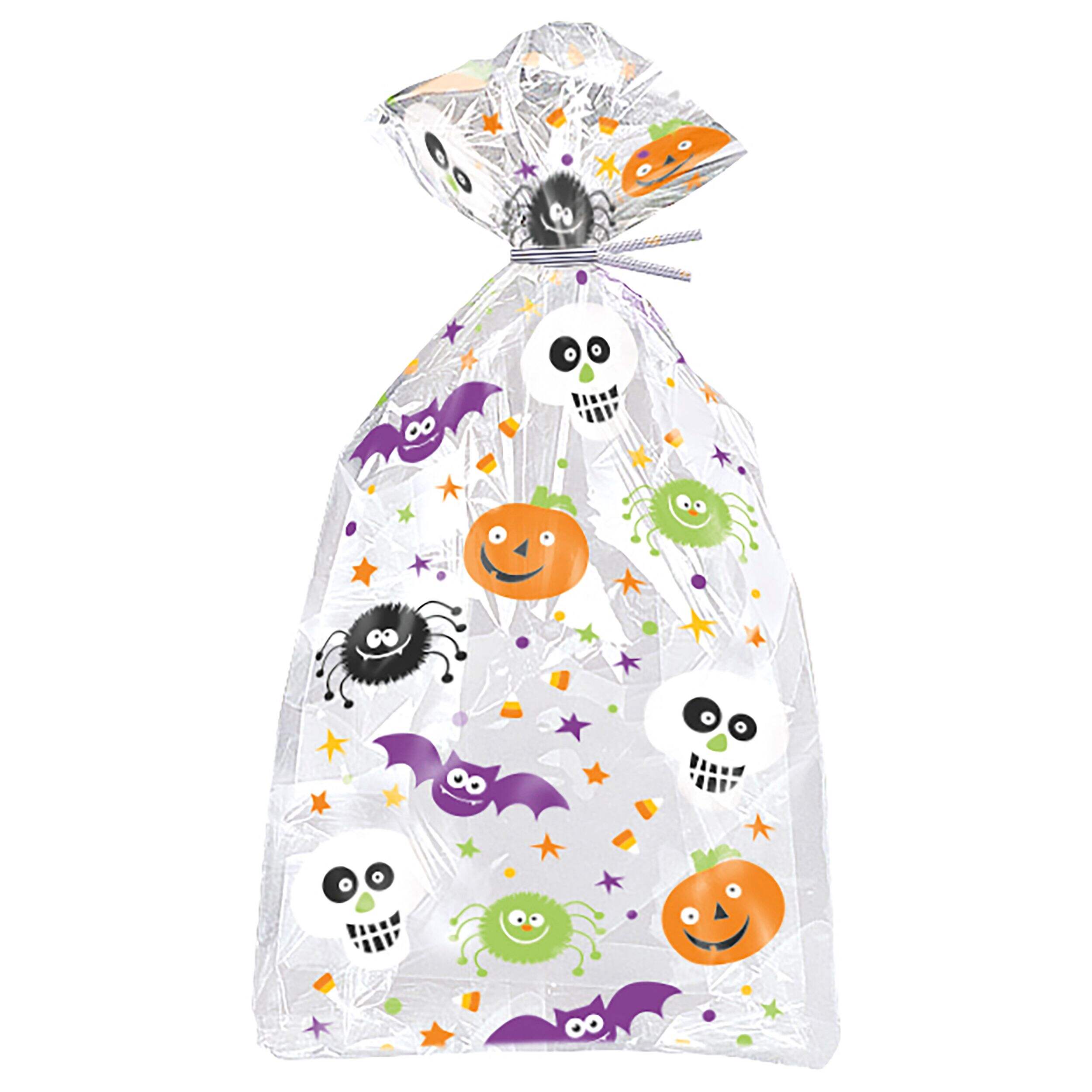 Pumpkin/Spider/Bat Cello Gift Bags, Clear Multi-Coloured, 4.7-in, 20-pk, for Halloween Front_Flat