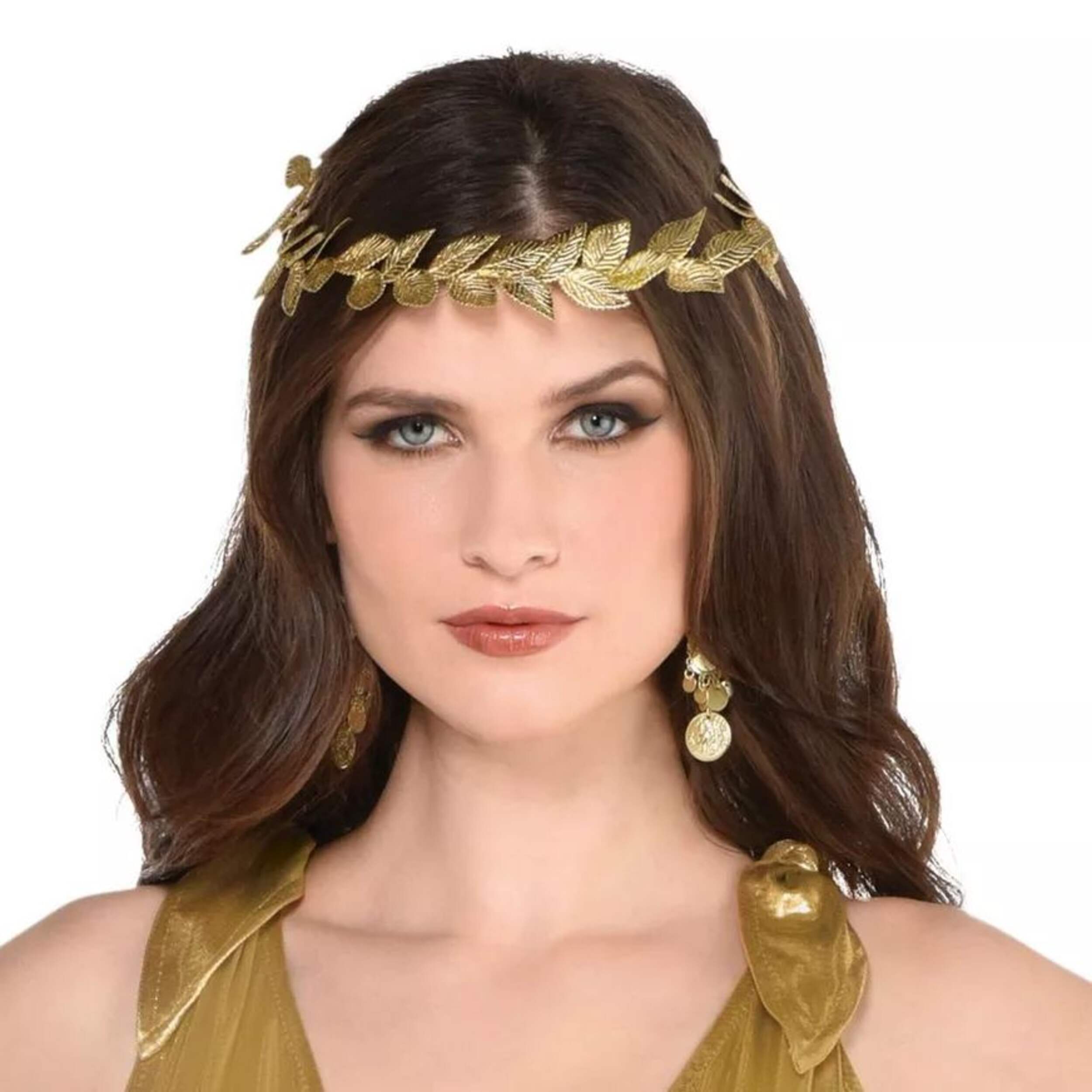 Ancient Roman Goddess Leaf Head Wreath Crown, Gold, One Size, Wearable Costume Accessory for Halloween Front_Flat