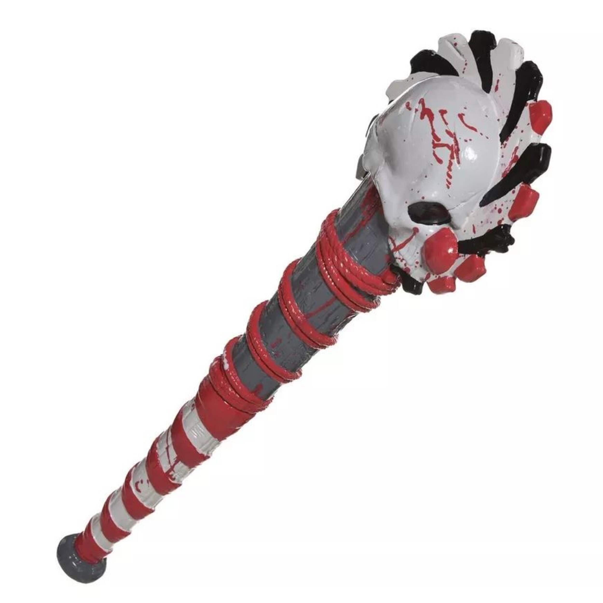 Evil Clown Skull Baseball Bat Weapon, Grey/Red, 25-in, Wearable Costume Prop for Halloween Front_Angled_Right