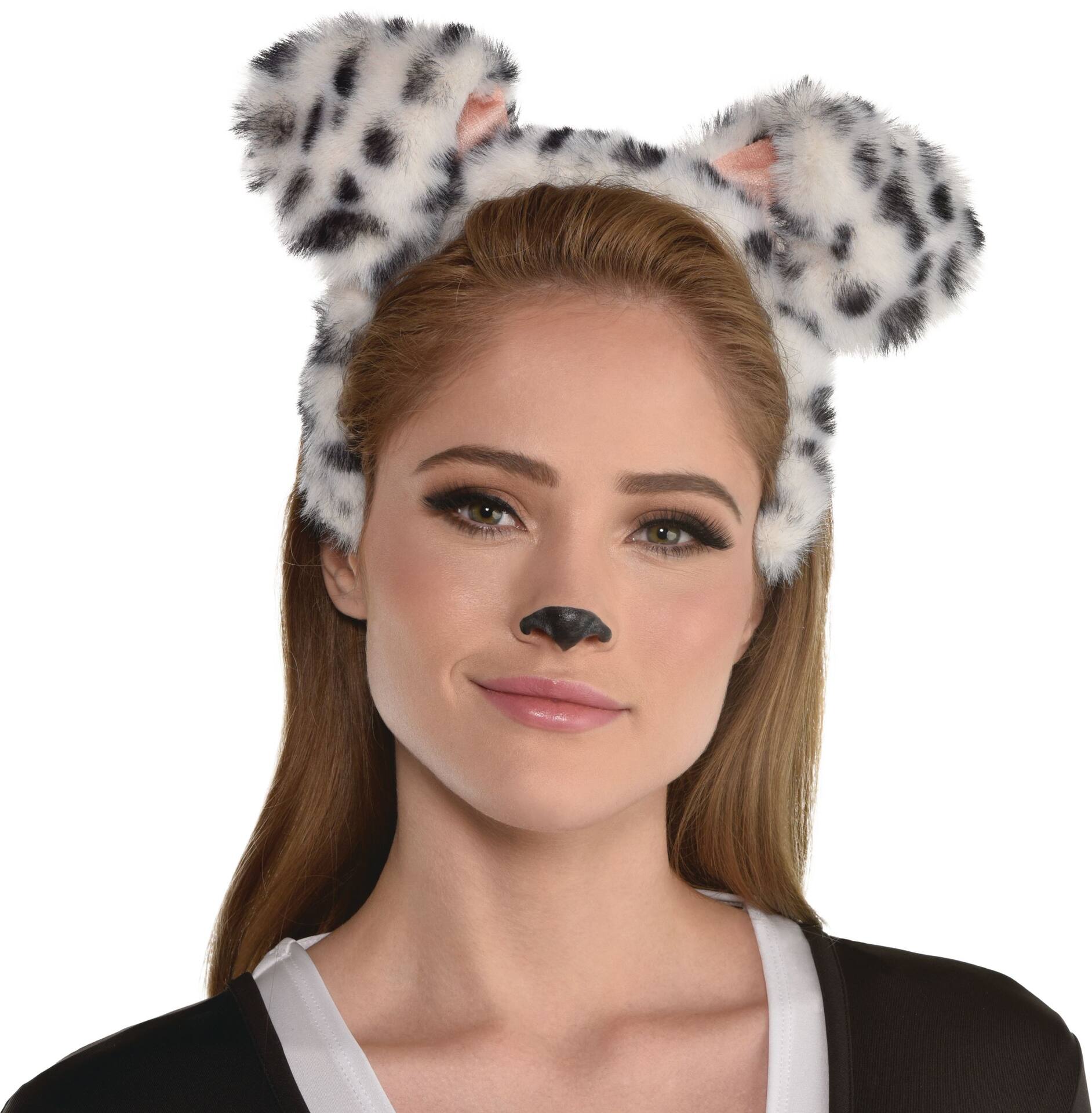 Furry Dog Ears Headband Black White One Size Wearable Costume Accessory for Halloween Party City