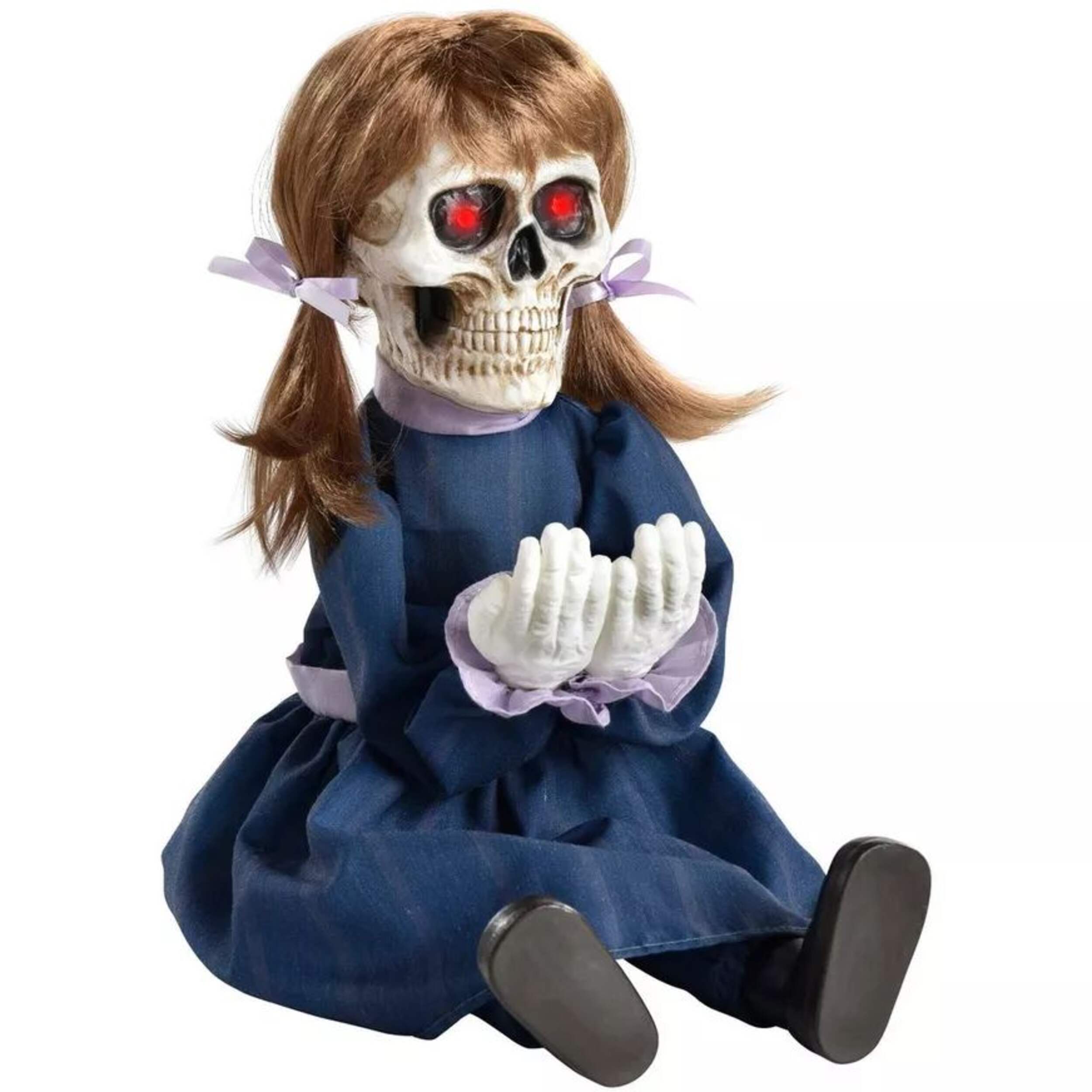Skeleton Doll Animated Light-Up Peekaboo Prop, Light Activated Halloween Decoration, 12-in Front_Angled_Right